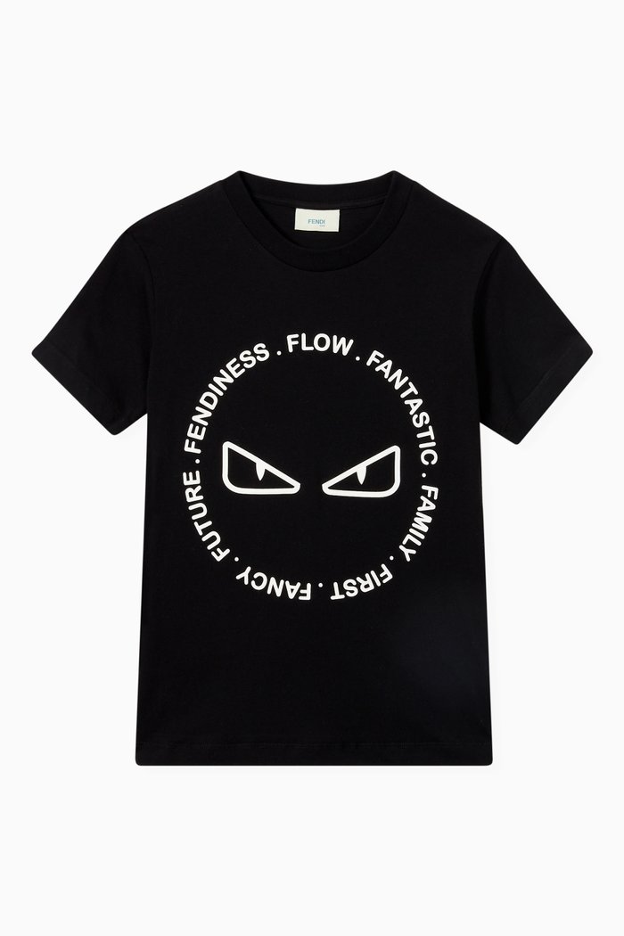 

Eyes & Motto Print T-shirt in Cotton, Black