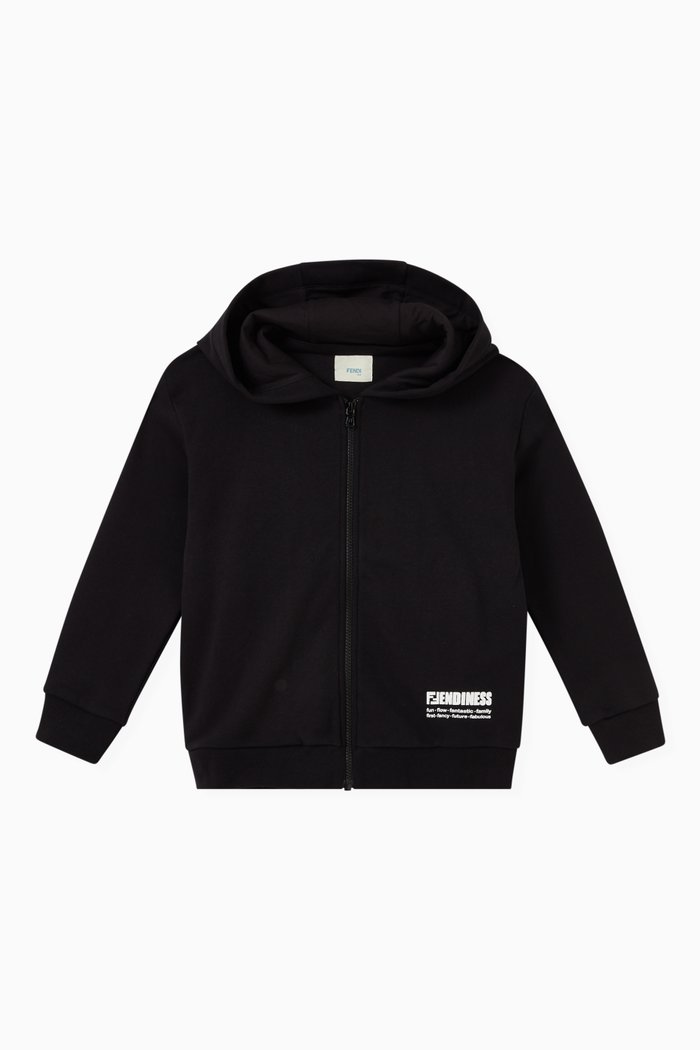 Zip-up Hooded Sweatshirt in Cotton, Black