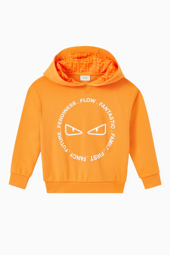 

Fendiness Monster Eyes Hooded Sweatshirt in Cotton Terry, Orange