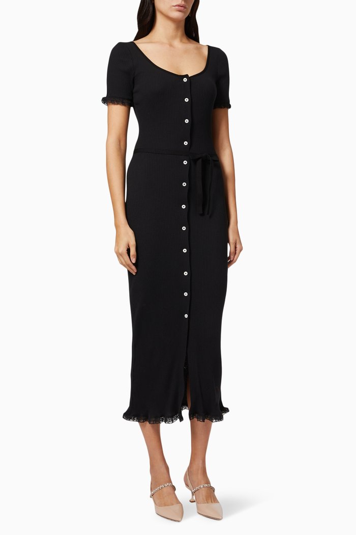 

Buttoned Dress in Rib Jersey, Black