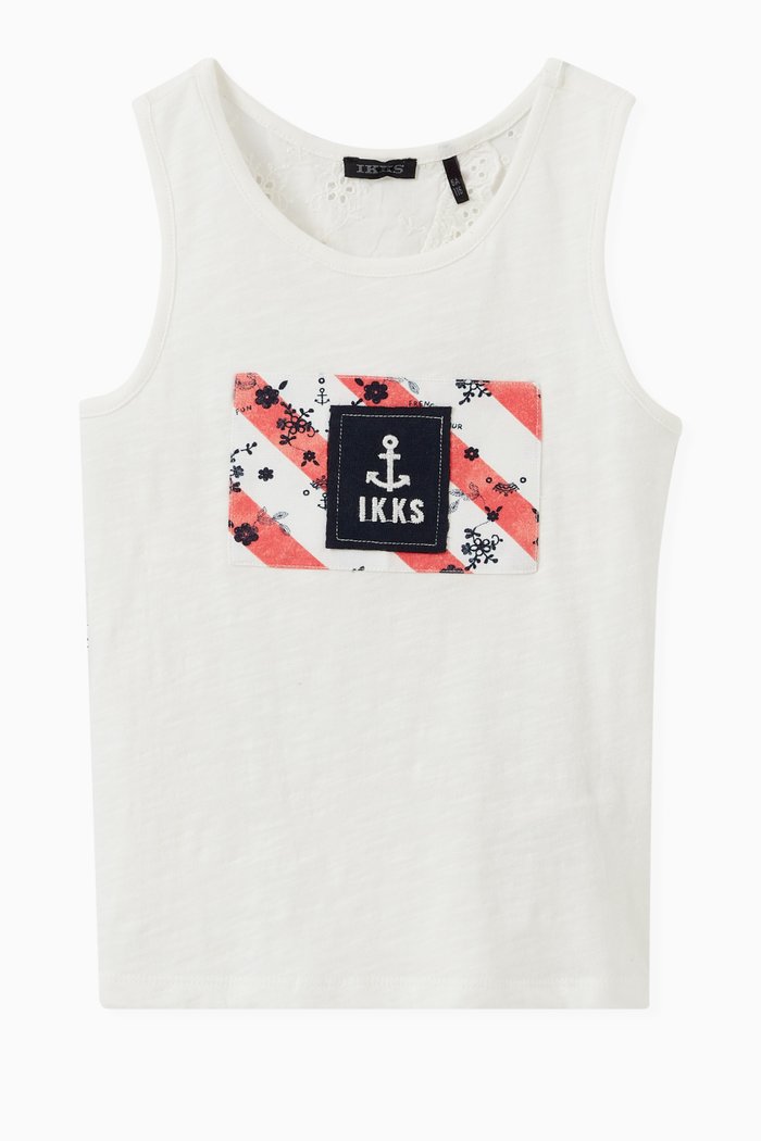 

Flag & Broderie Anglaise Tank Top in Cotton, White
