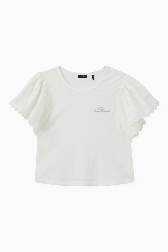 

Embroidered Sleeve T-Shirt in Cotton, White