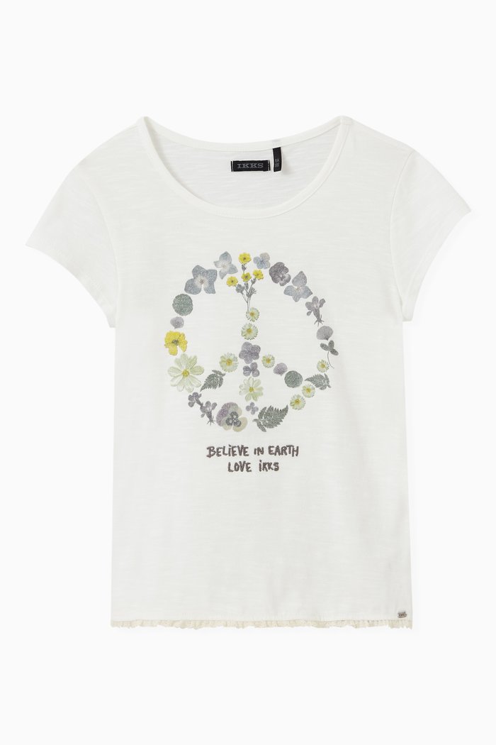 

Peace & Love Flowers T-shirt in Organic Cotton, White