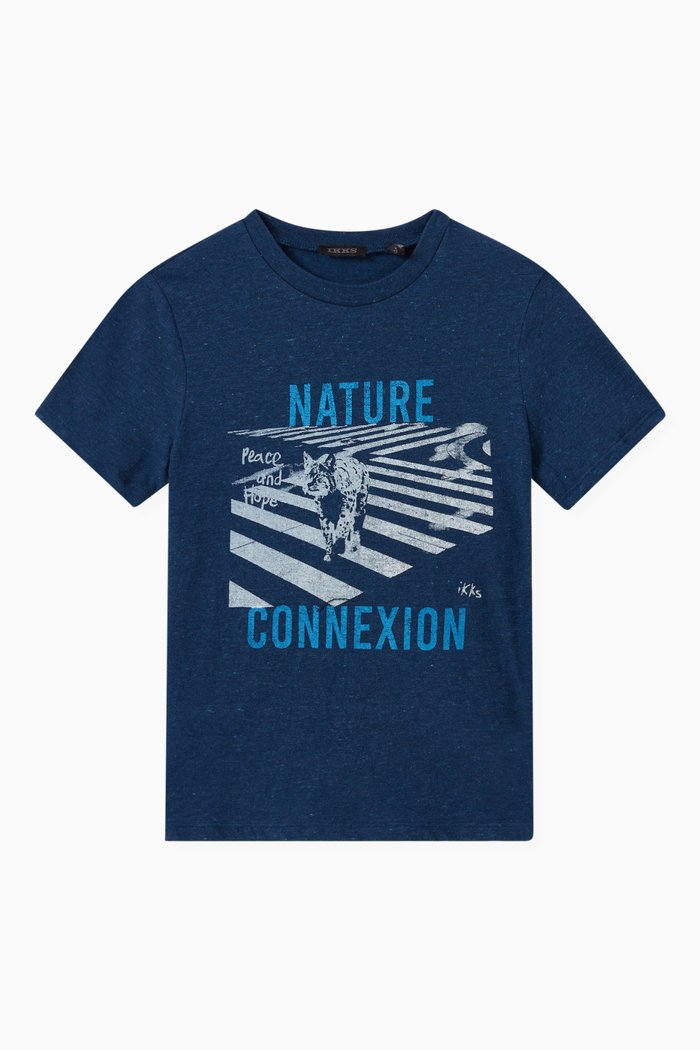 

Lynx Graphic Print T-shirt in Cotton Blend, Blue
