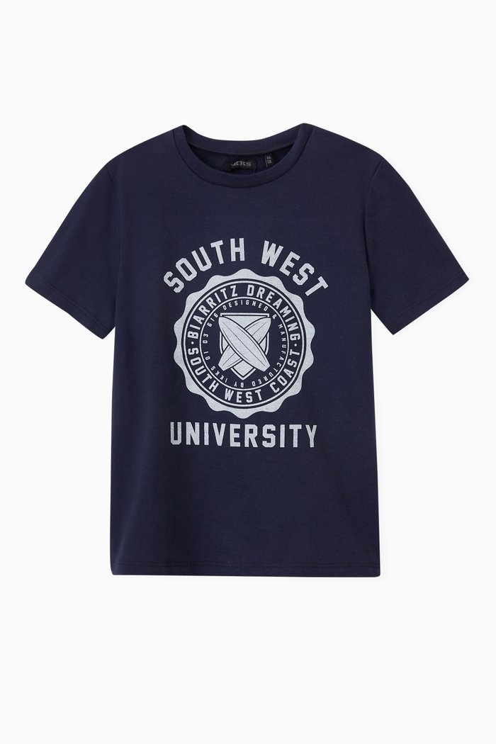 

University Print T-shirt in Organic Cotton, Blue