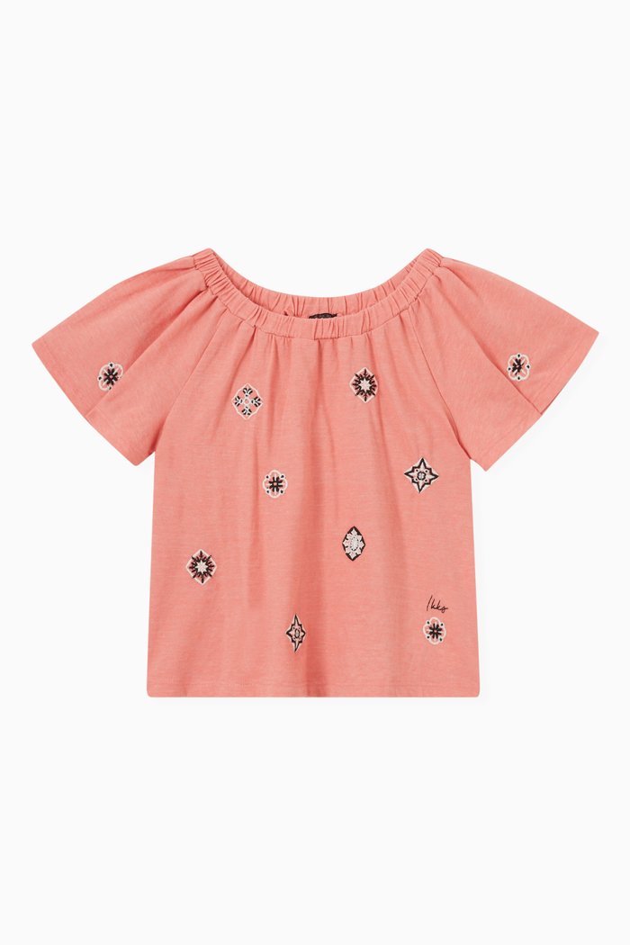 

Dark Coral Embroidered T-Shirt in Cotton Blend, Pink