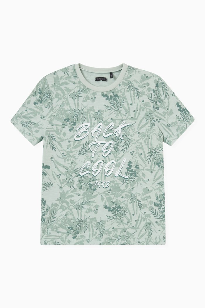 

Aqua Leaf and Slogan T-Shirt in Cotton, Green