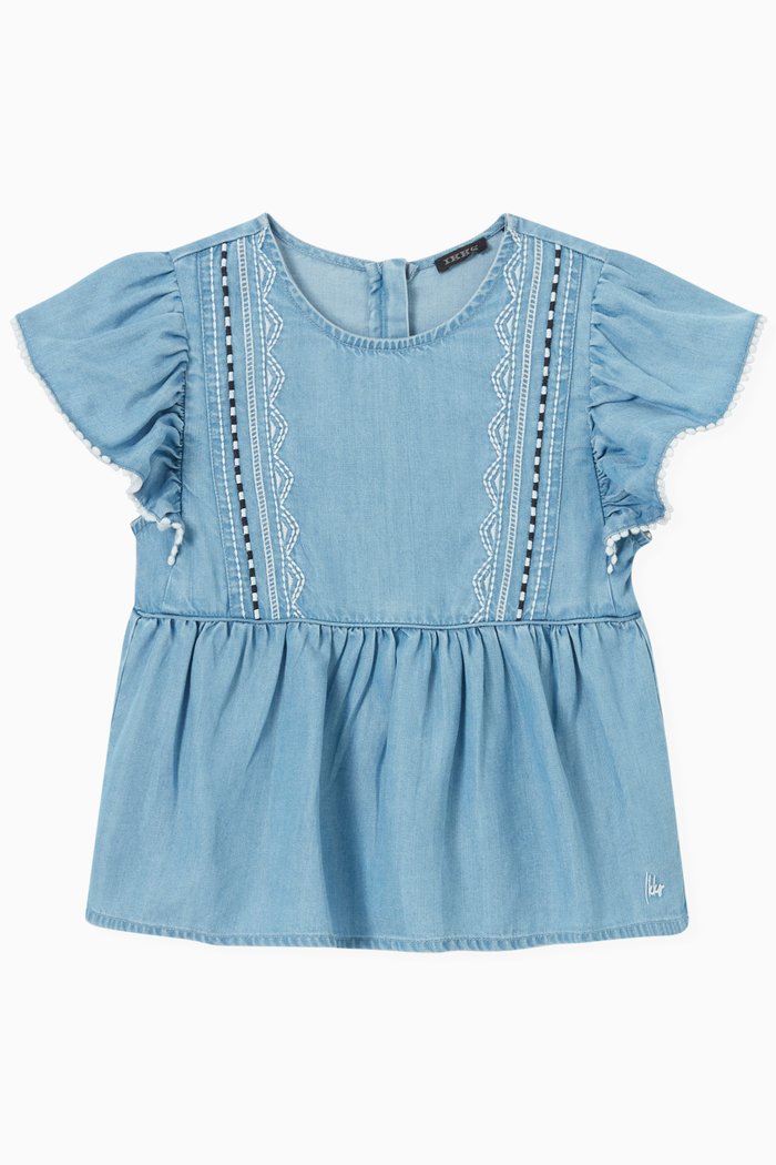 

Tencel® Embroidered Blouse in Lyocell, Blue