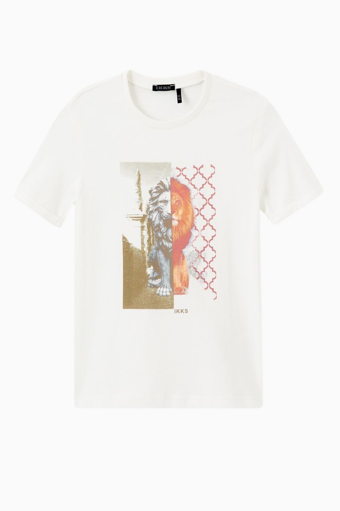 

Lion Print T-shirt in Cotton, White