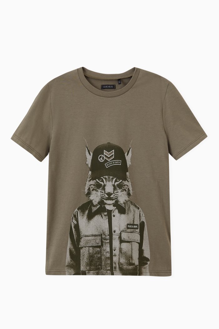 

Lynx Cap Image T-shirt in Organic Cotton, Brown