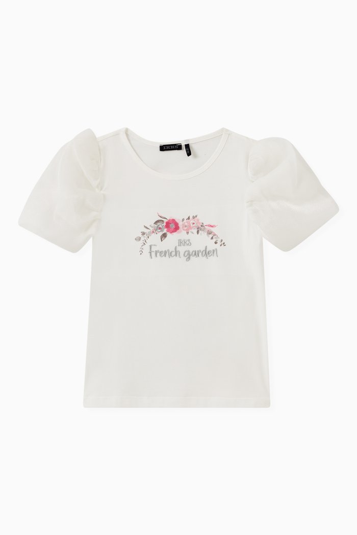 

Floral Embroidered T-shirt in Cotton, White