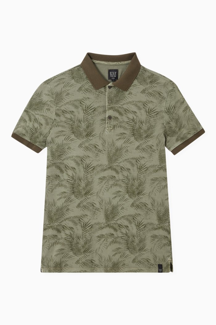 

Leaf Print Polo Shirt in Cotton, Green