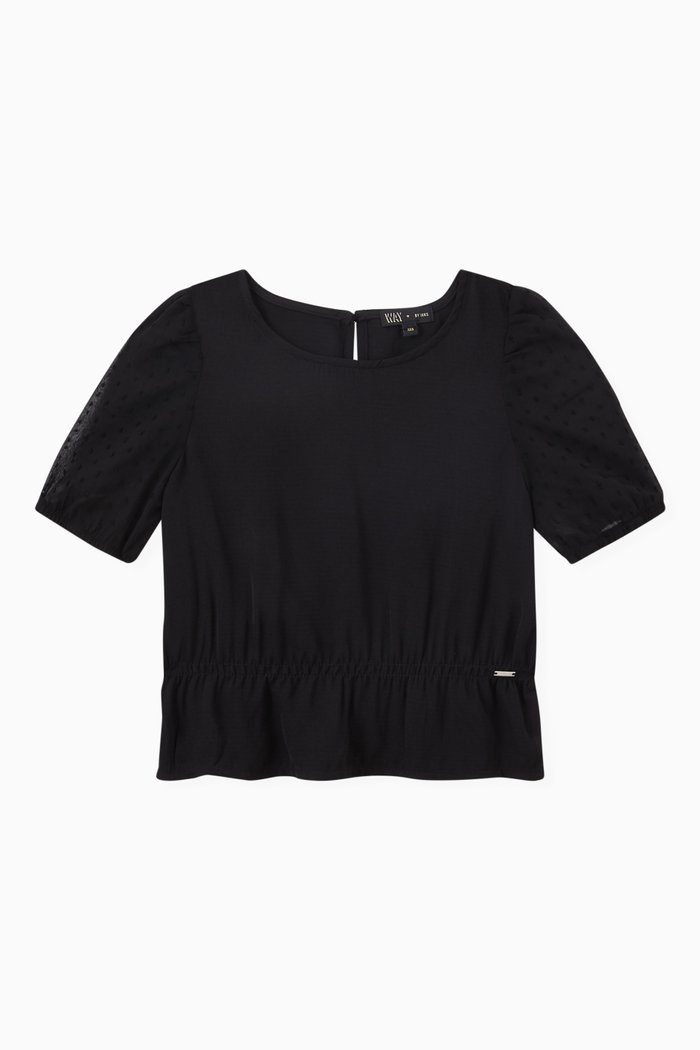 

Dotted Swiss Sleeves Blouse, Black