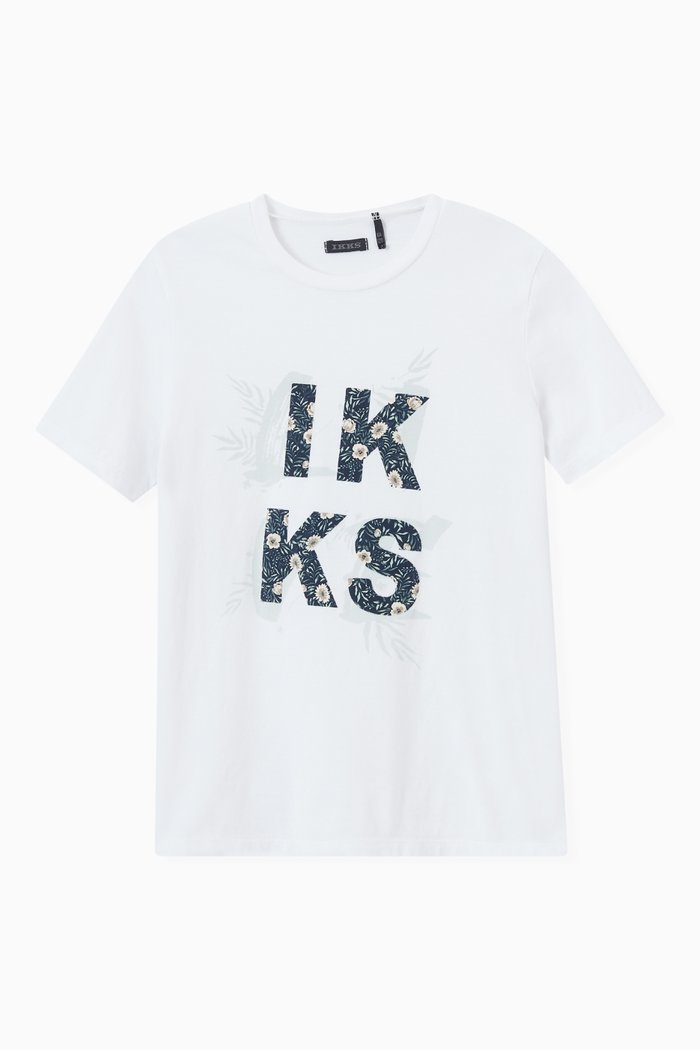 

Floral Logo Print T-Shirt in Cotton, White