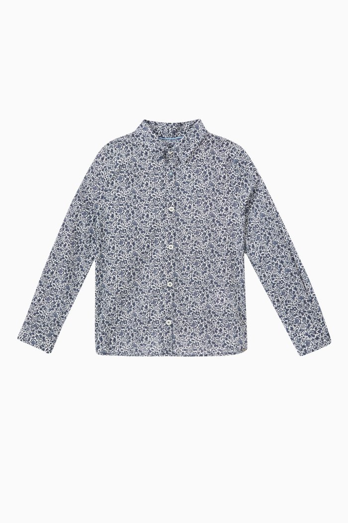 

Floral Print Polo Shirt in Cotton, Blue