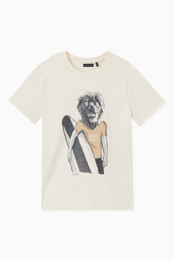 Ecru Surfer Lion T-Shirt in Cotton, White