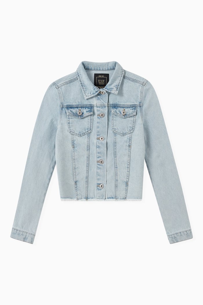 Fringed Hem Jacket in Denim, Blue