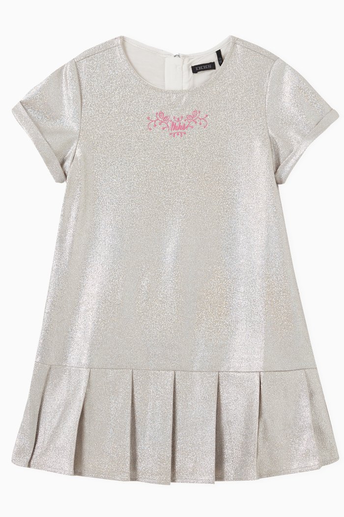 

Pleated Hem Glitter Dress, Silver