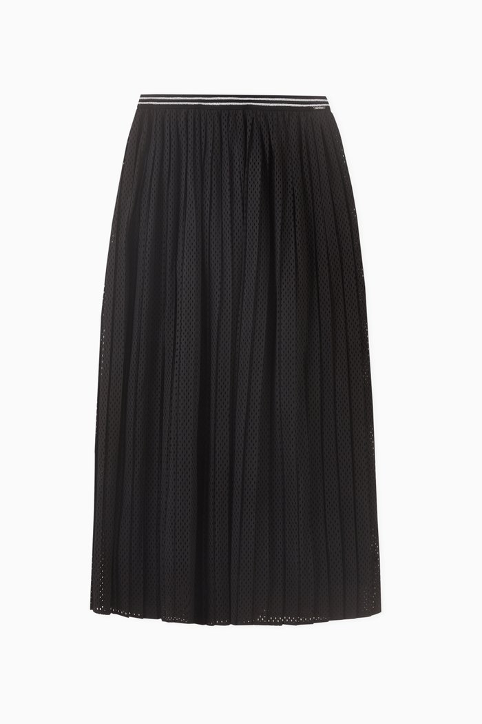 

Perforated Pleated Skirt in Polyester, Black