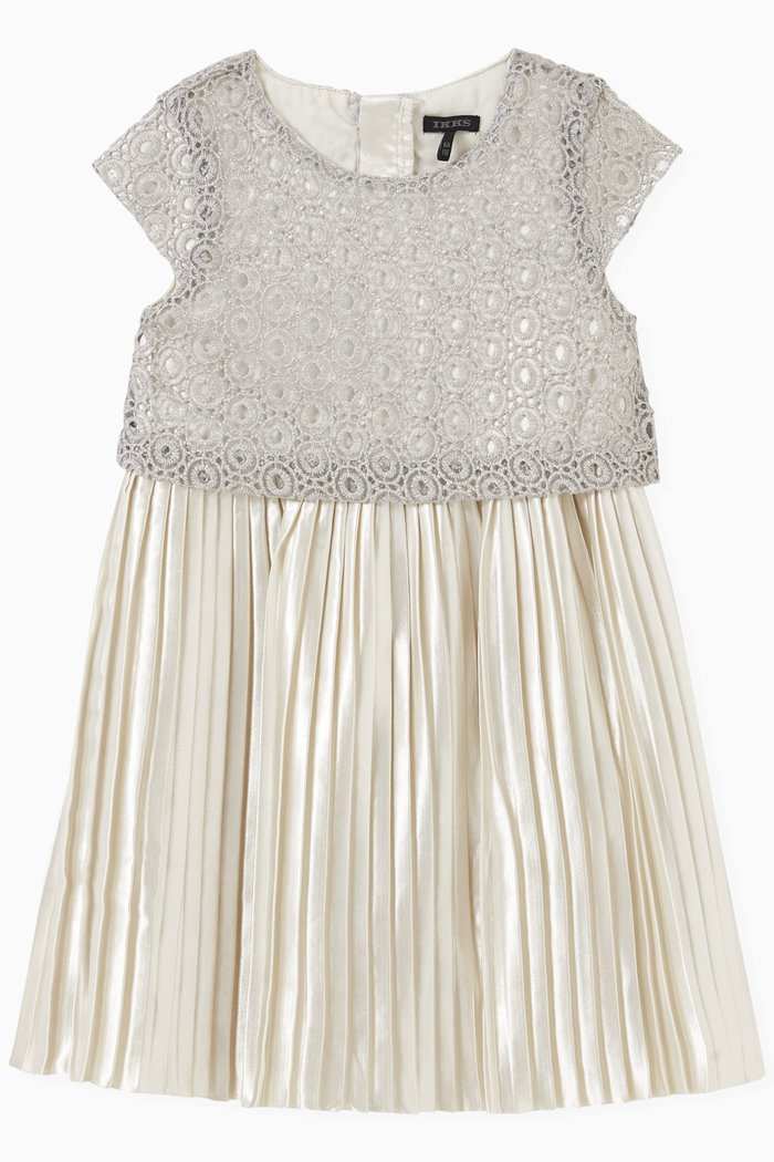 

Lace Bodice Pleated Dress, Silver