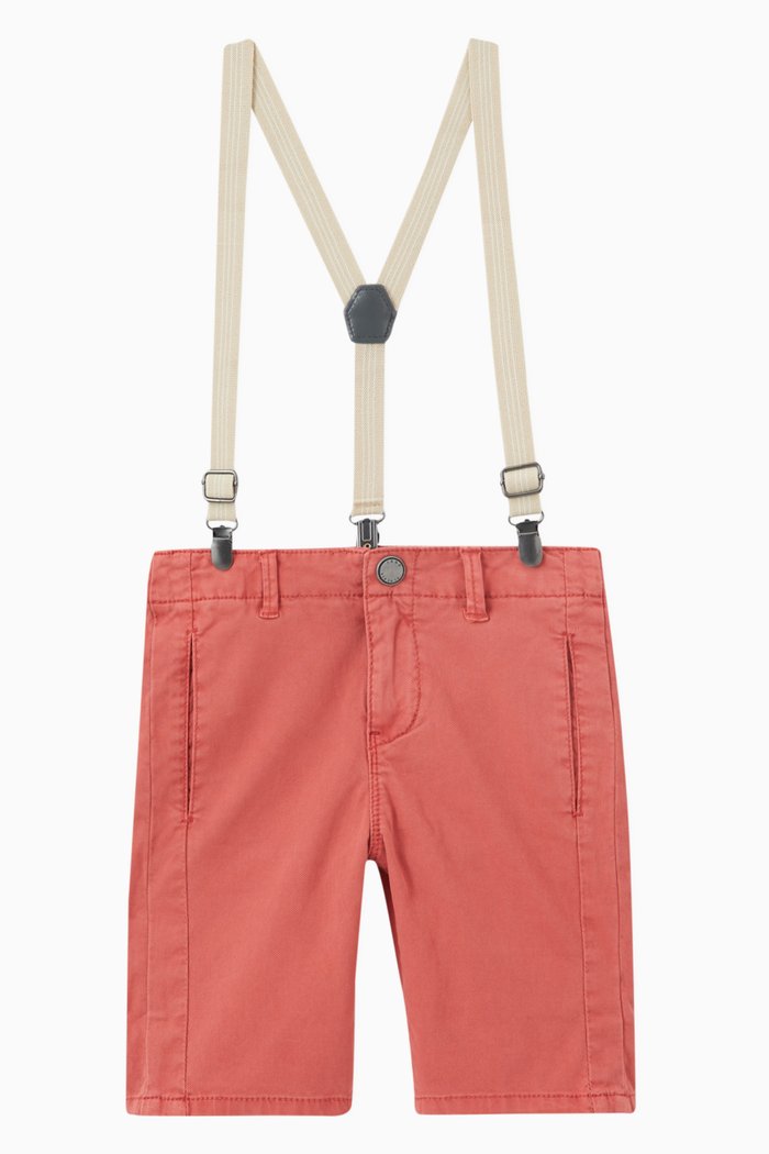 

Suspender Dungaree Shorts in Cotton, Red