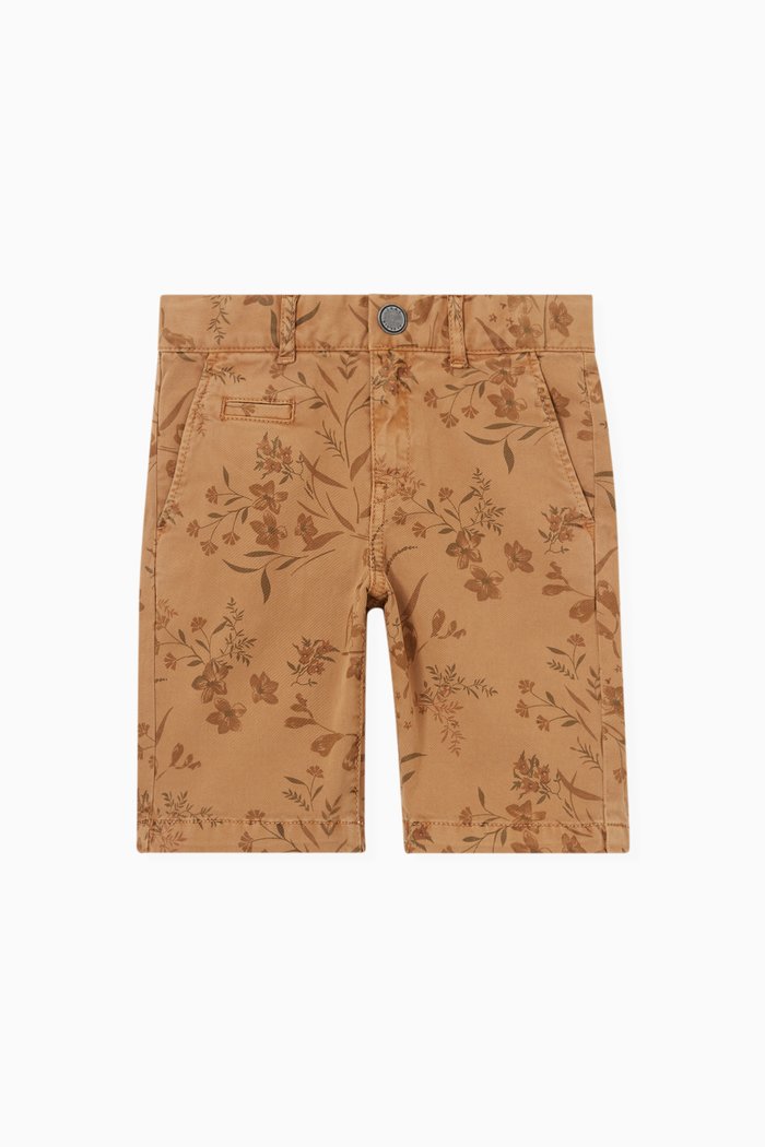 

Floral Print Bermuda Shorts in Cotton, Brown