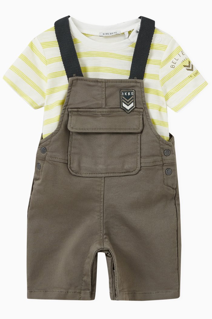 

Stripe T-shirt & Overall Set in Organic Cotton, Brown
