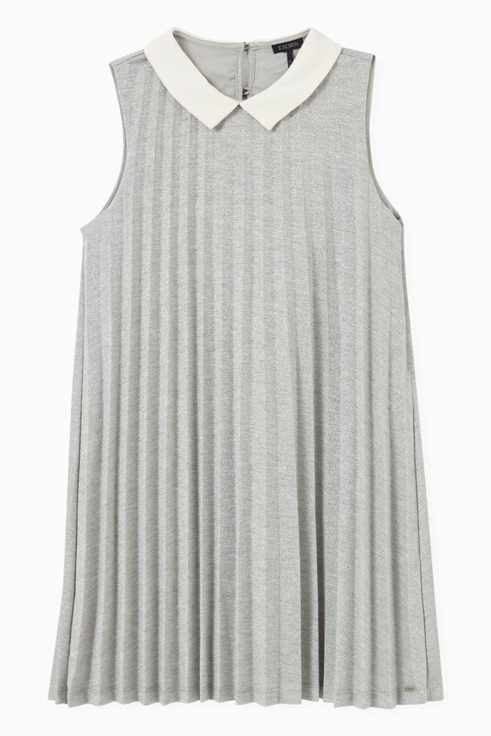 

Pleated Flare Dress in Cotton, Grey