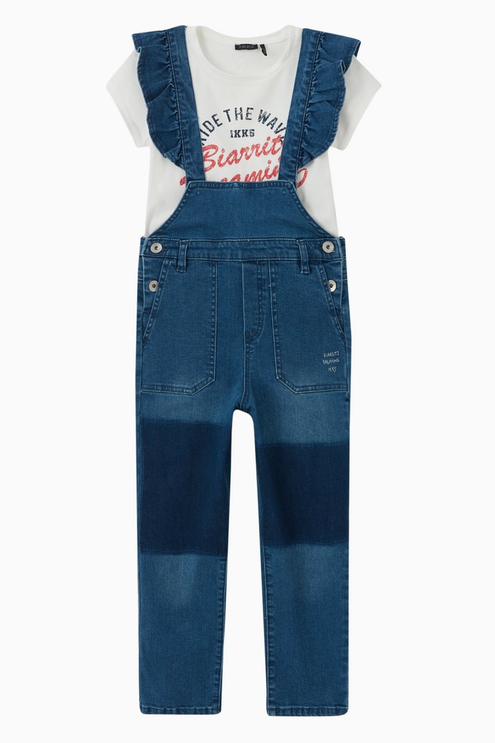 

Dungarees & Ecru T-Shirt Outfit in Denim, Blue