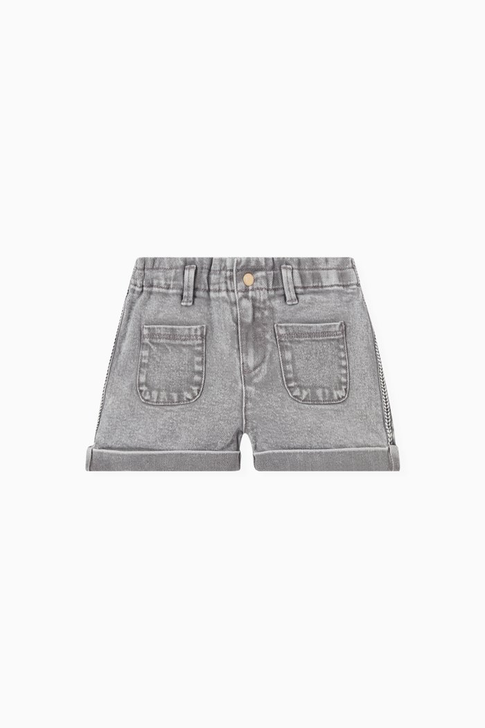 

Ethnic Braid Shorts in Organic Denim, Grey