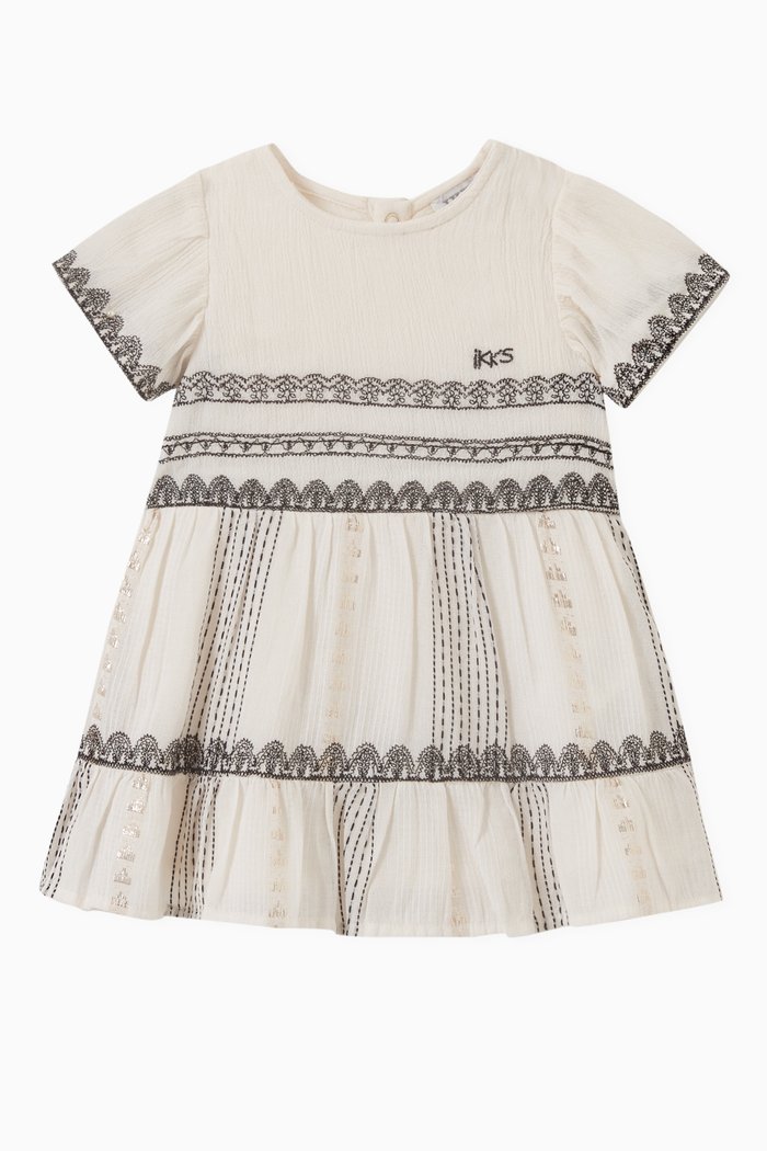 

Ethnic Embroidery Ecru Dress, White