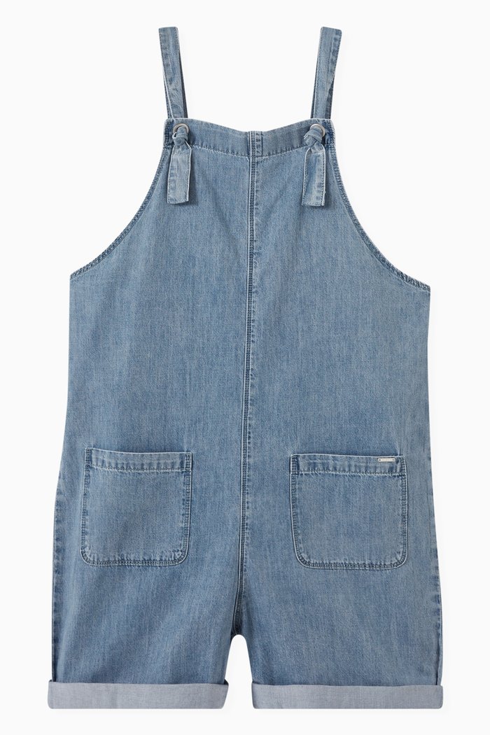 

Short Denim Dungarees in Tencel, Blue