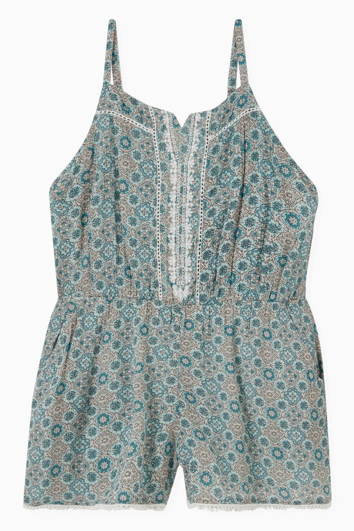 

Aqua Geometric Print Playsuit in Modal, Green