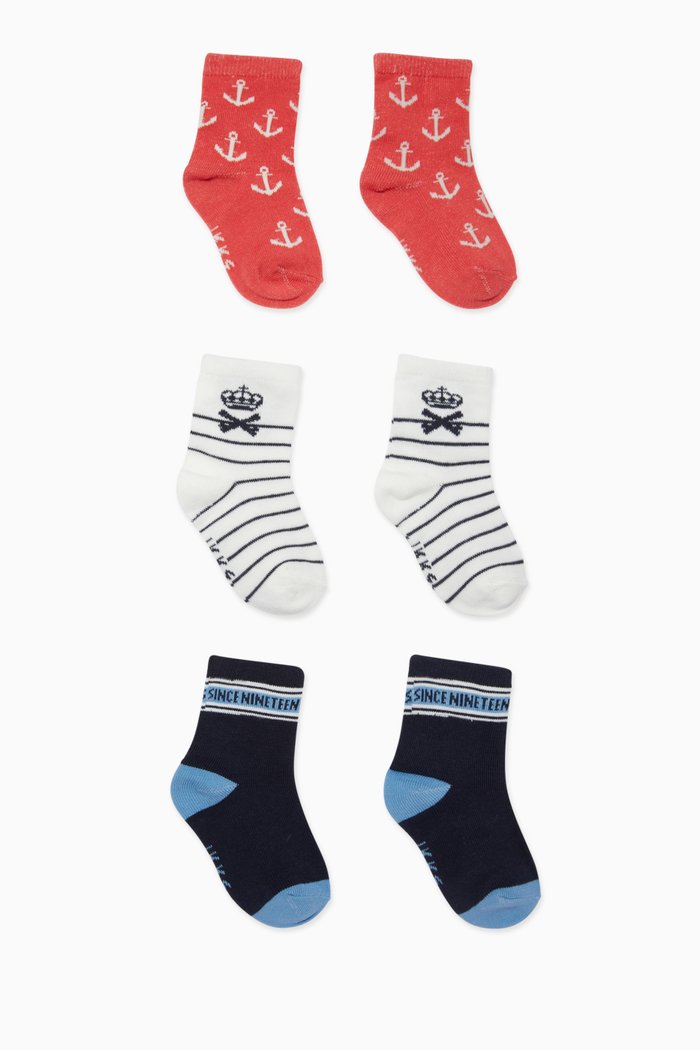 

Striped Socks, Set of 3, Blue