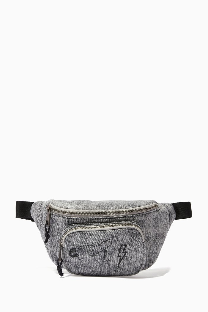 

Bleached Rock Print Waist Bag in Cotton, Grey