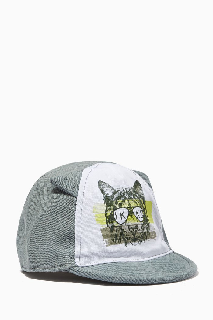 

Lynx Print Cap in Cotton Blend, Grey