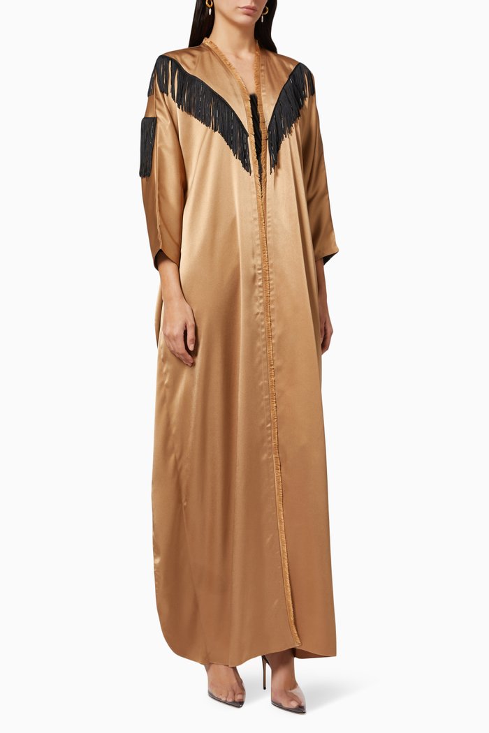 

Fringe Abaya Style Coat, Metallic