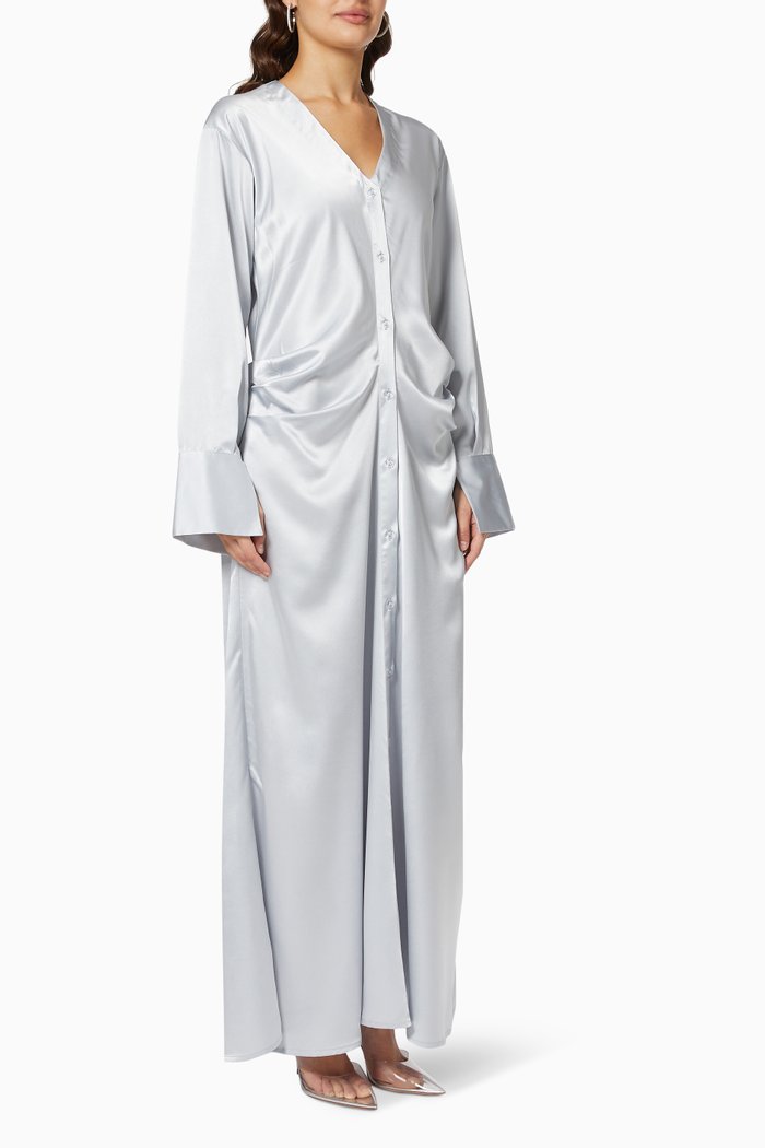 

Buttoned Down Shirt Dress in Japanese Satin, Grey