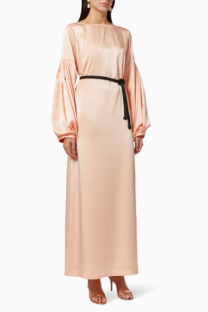 

Kimono Sleeve Dress in Satin, Pink