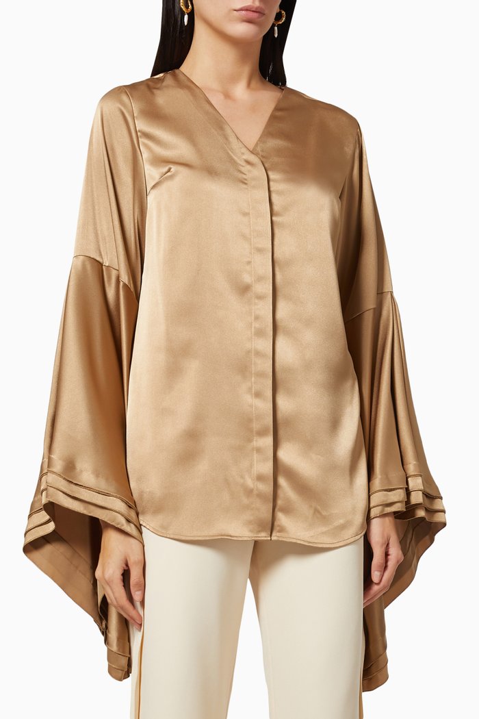 

Cape Sleeve Shirt in Satin, Metallic