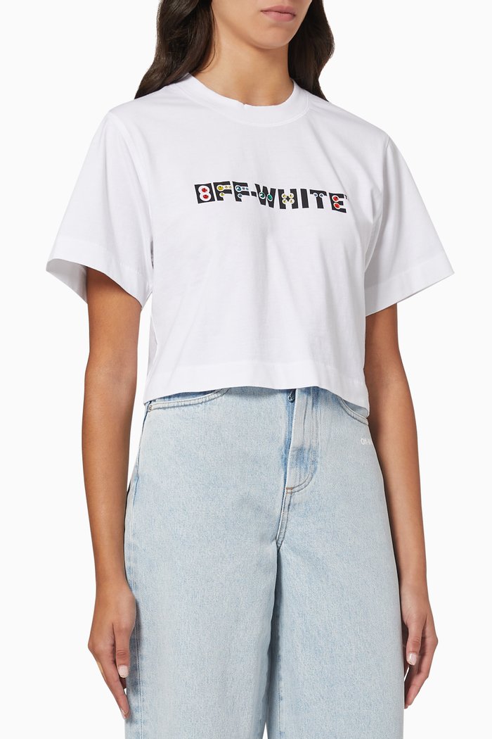 

Geometric Rhinestone Logo T-shirt in Cotton, White