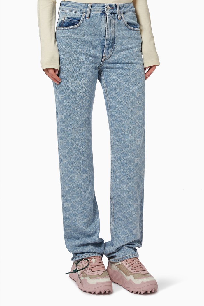 Arrows Monogram Baggy Jeans in Cotton Denim, Blue
