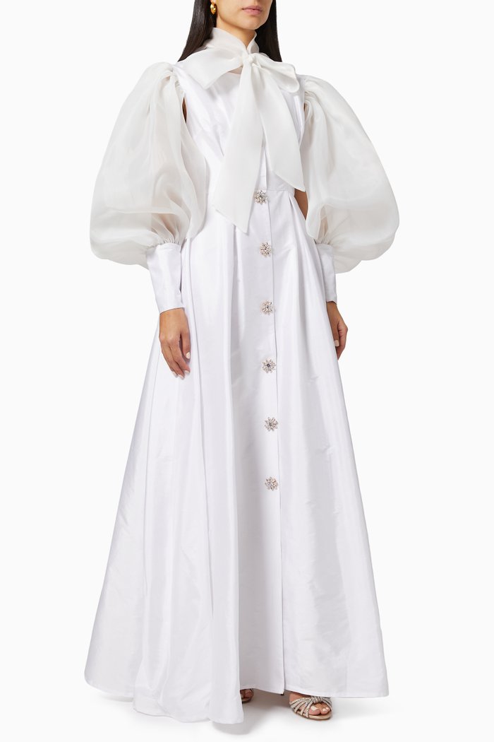 

A-Line Dress with Sheer Sleeves, White