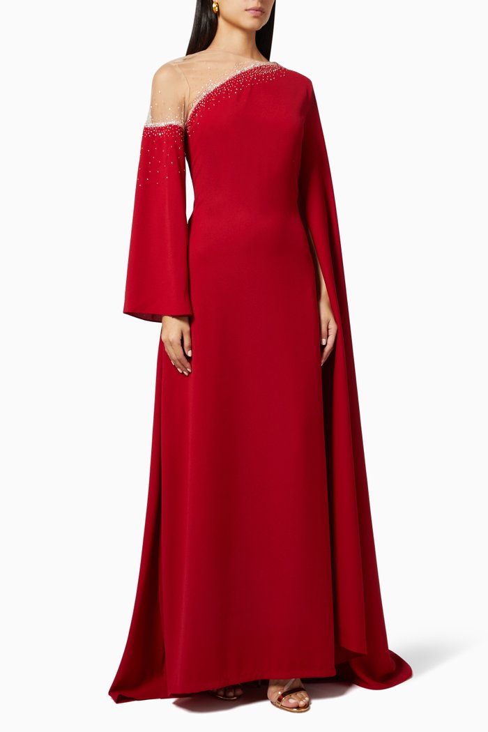 

Kimono Sleeve Dress in Silk Taffeta, Red