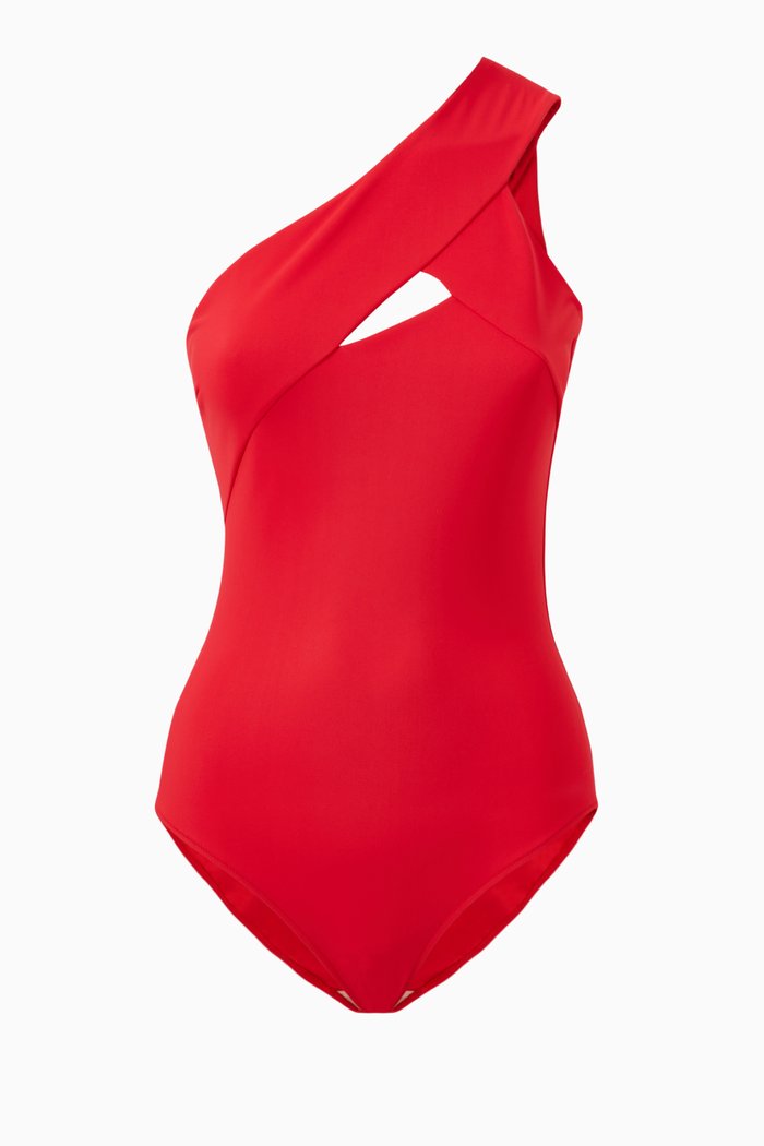 One Shoulder One Piece Swimsuit, Red