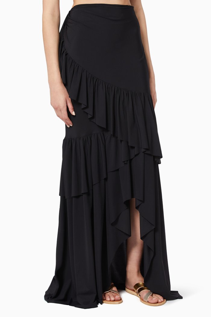 

Leonarda Tiered Coverup Maxi Skirt, Black