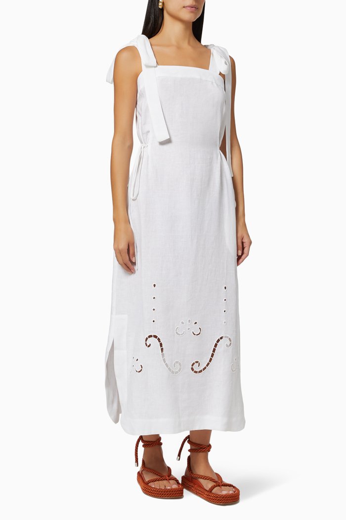 

Iphigenia Midi Dress in Linen, White