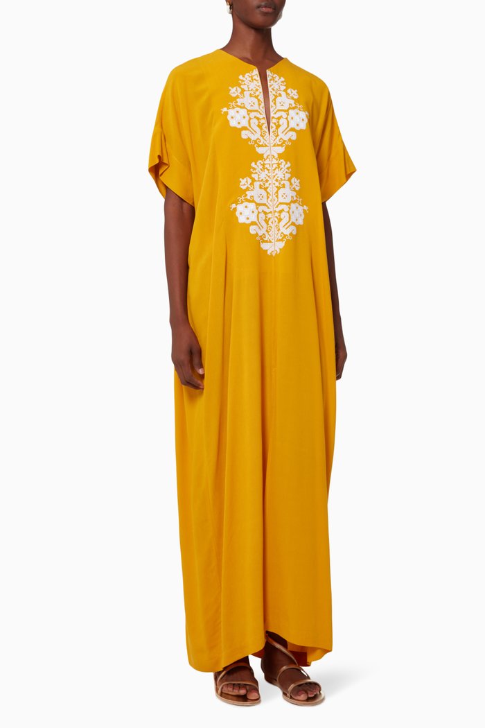 

Astypalaia Embroidered Kaftan, Yellow