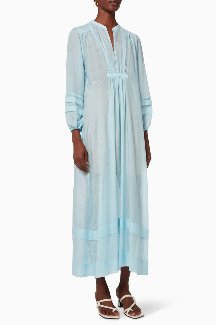 

Kalloni Long Kaftan in Silk & Cotton, Blue