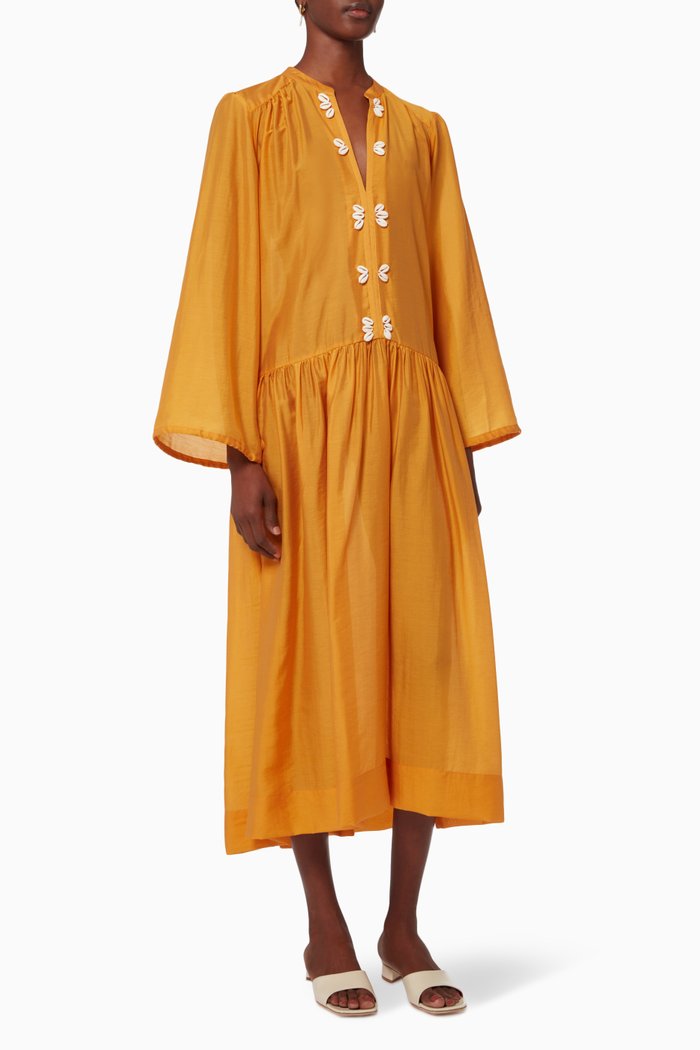 

Embroidered Kaftan in Voile Tencel, Yellow